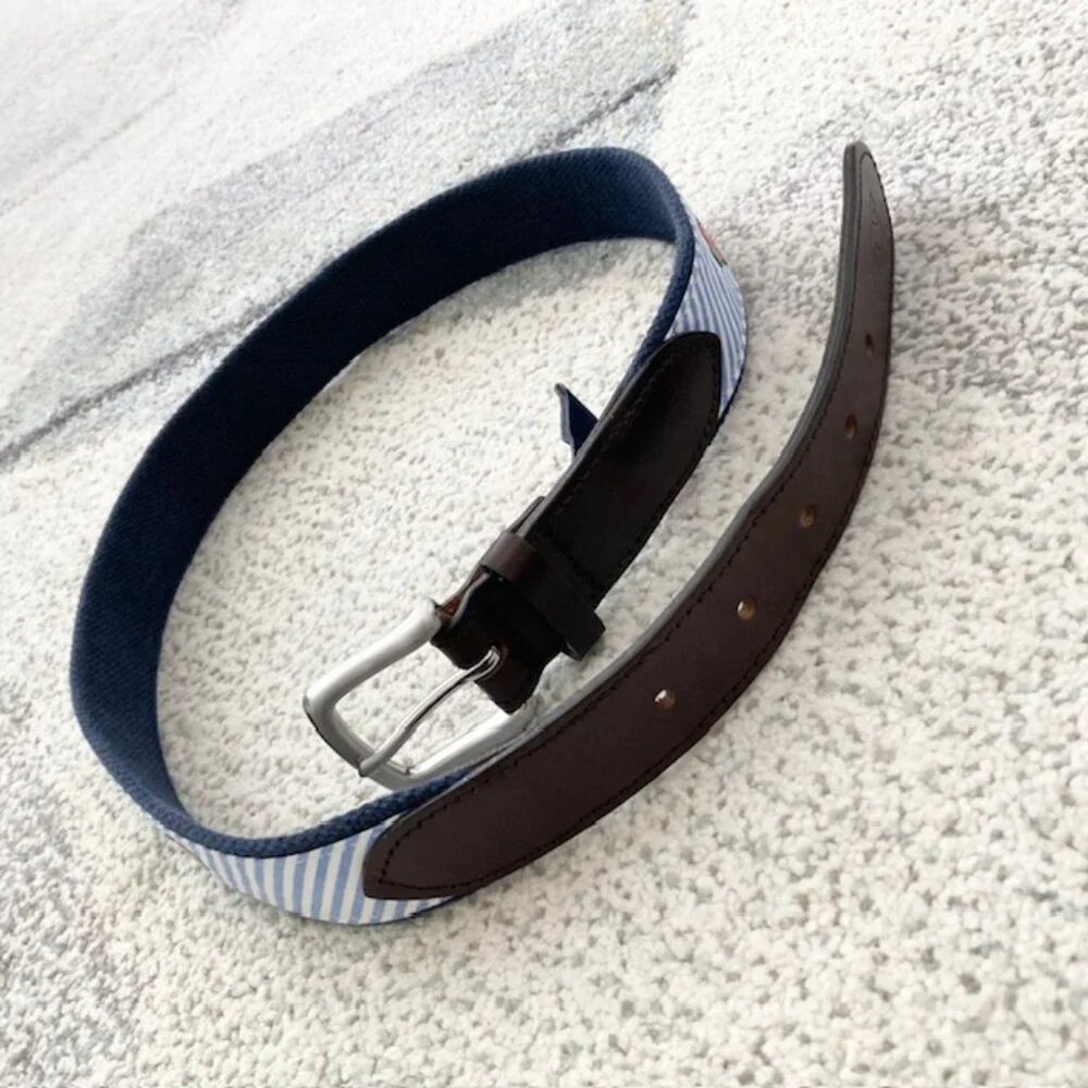 Vineyard Vines Boys Size 30 XL Kentucky Derby Seersucker Leather Bow Tie Belt